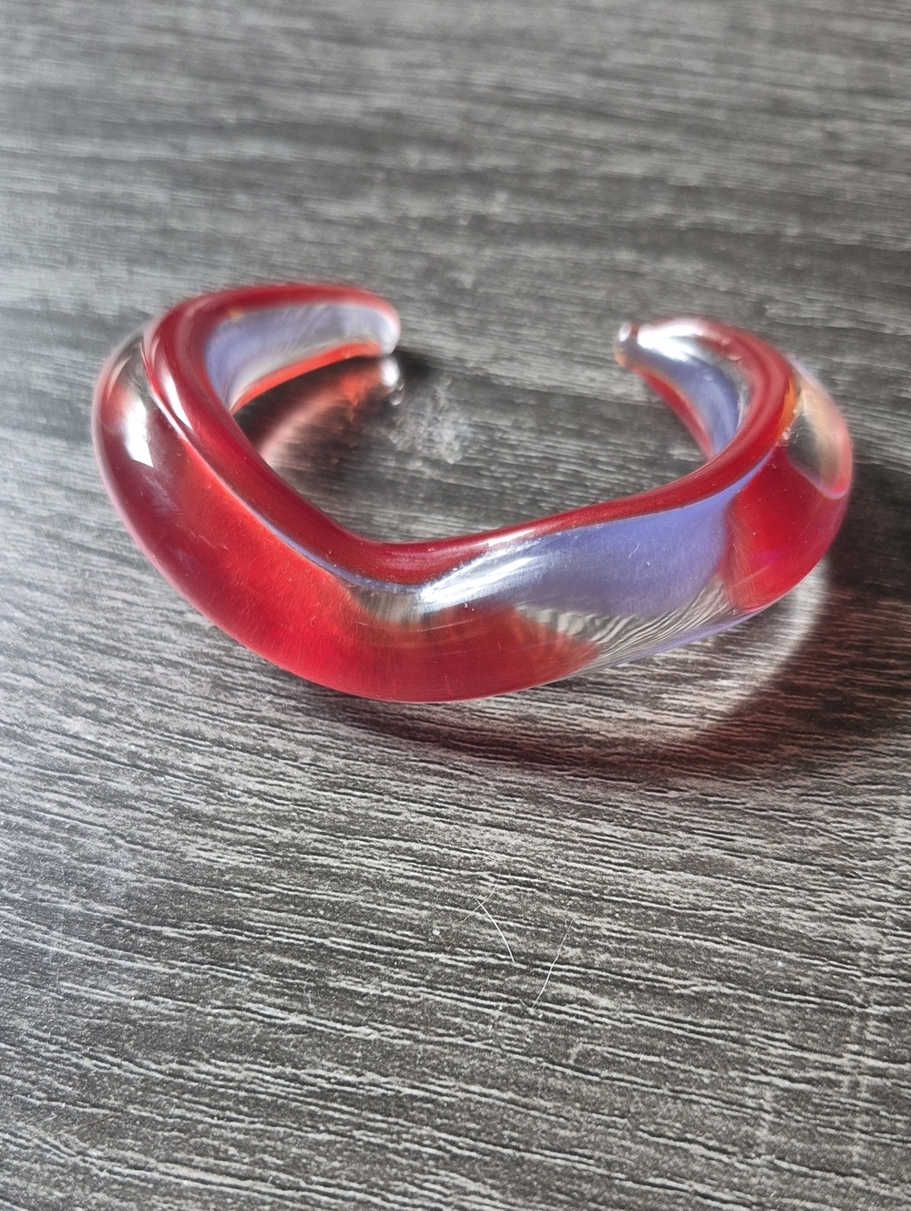 Glass Red Purple Cuff Bracelet 6" Small